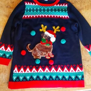 Ugly Cute Christmas Sweater w Furry Puppy Dog 14W